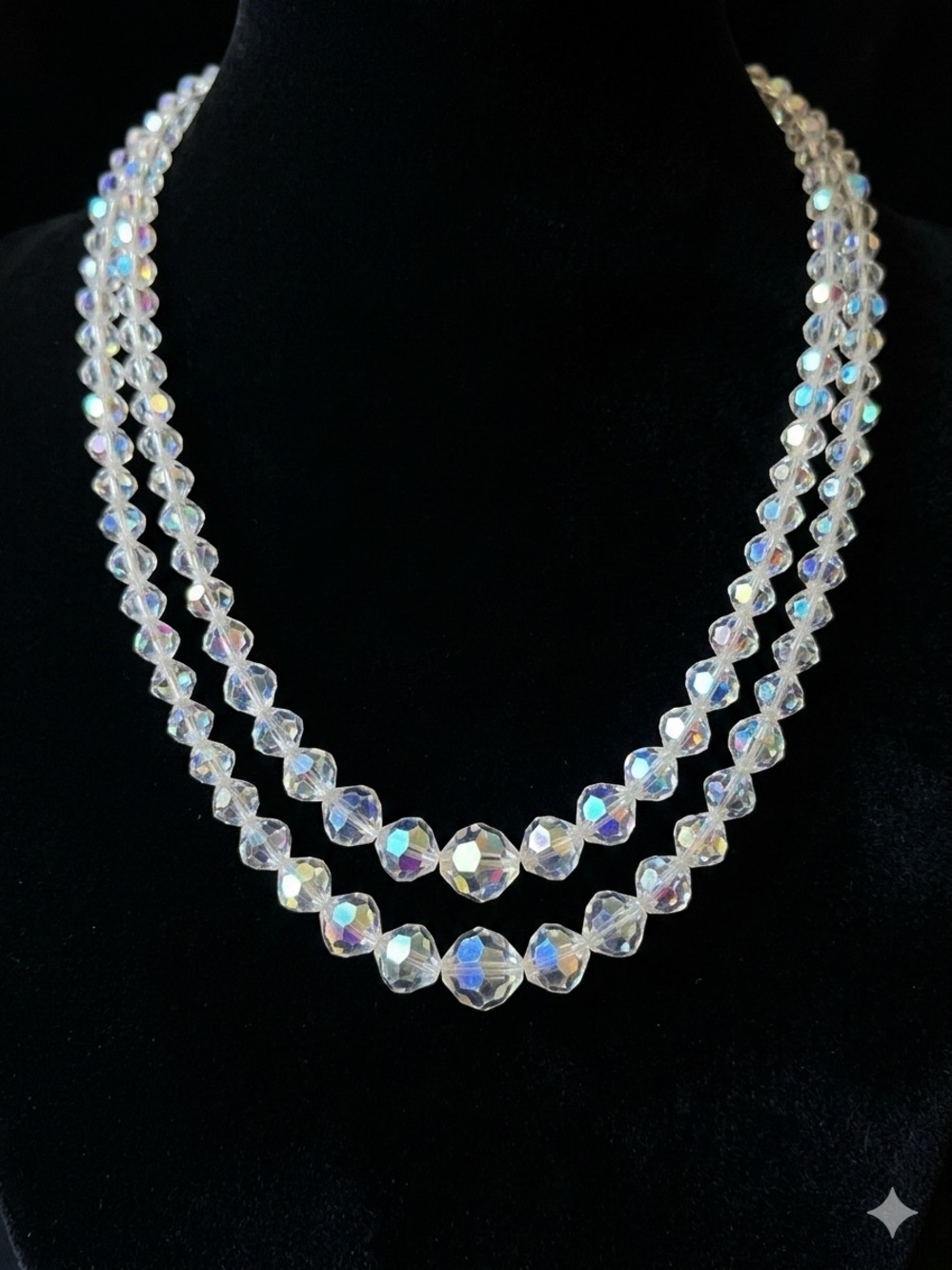 Vintage crystal necklace Aurora borealis two strands